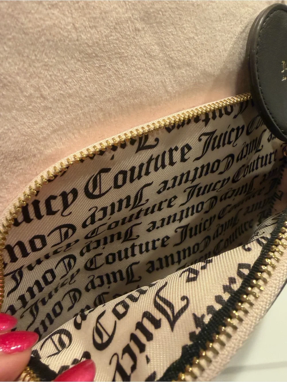 Juicy Couture Light Blush Pink Embroidered Heart Logo Velour Backpack. (P236) - Picture 10 of 12
